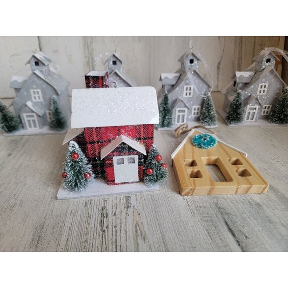 Winter scenic snow house ornament Xmas set unique home - Picture 2 of 8